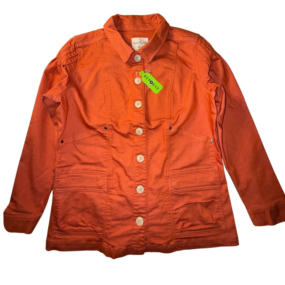 AnyBody Womens Burnt Orange Repreve Recycled Cotton Blend Utility Jacket Size M